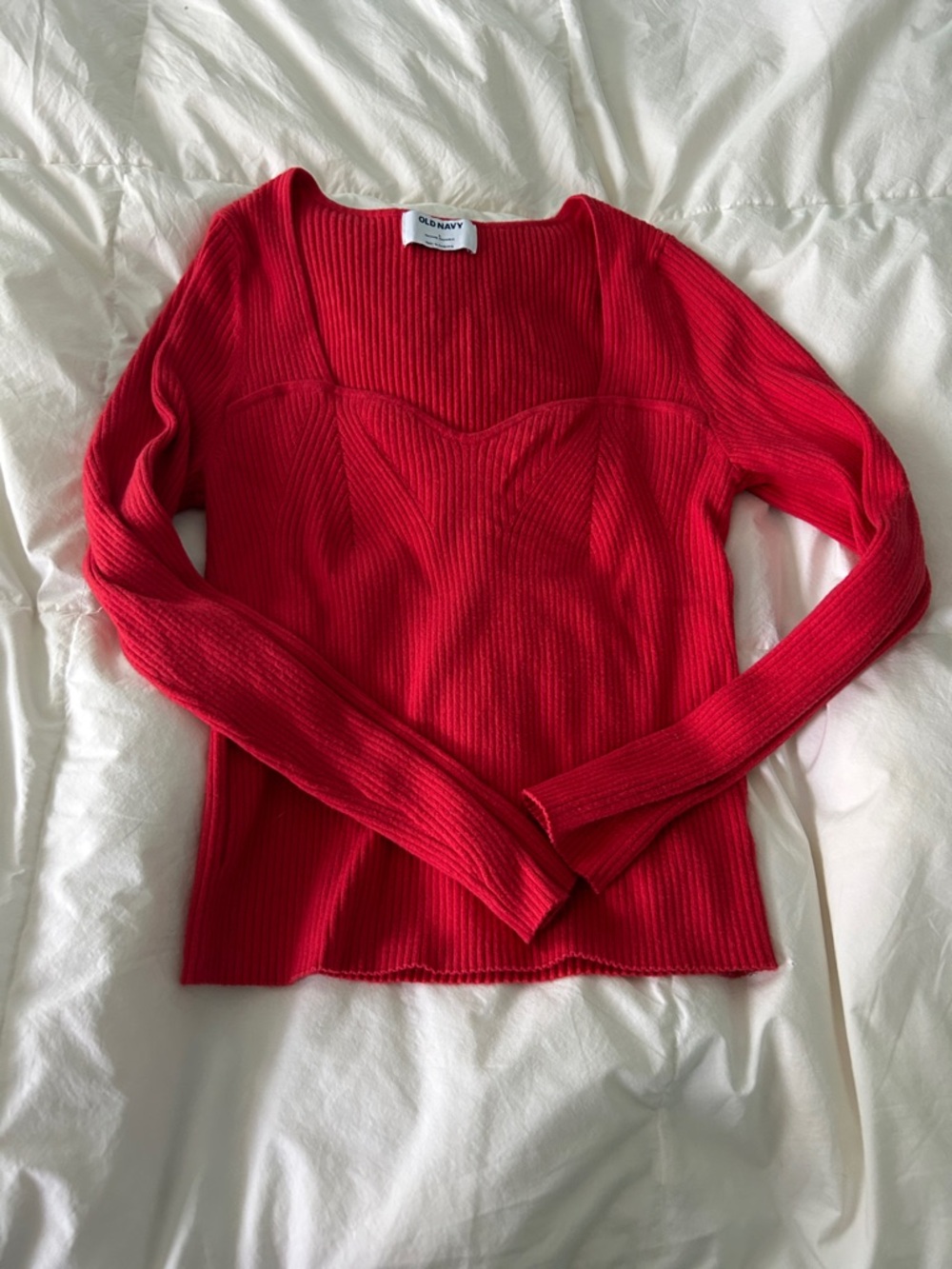 Old Navy Red Ribbed Square-Neck Long Sleeve Top